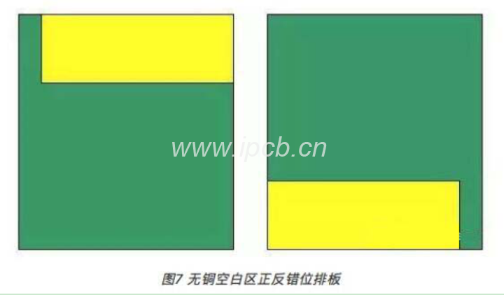 图7无铜空白区正反错位排板 图7无铜空白区正反错位排板