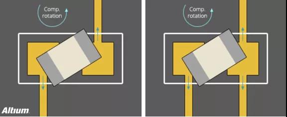 不建议的布线方式 (箭头指示焊料流动方向) 不建议的布线方式 (箭头指示焊料流动方向)