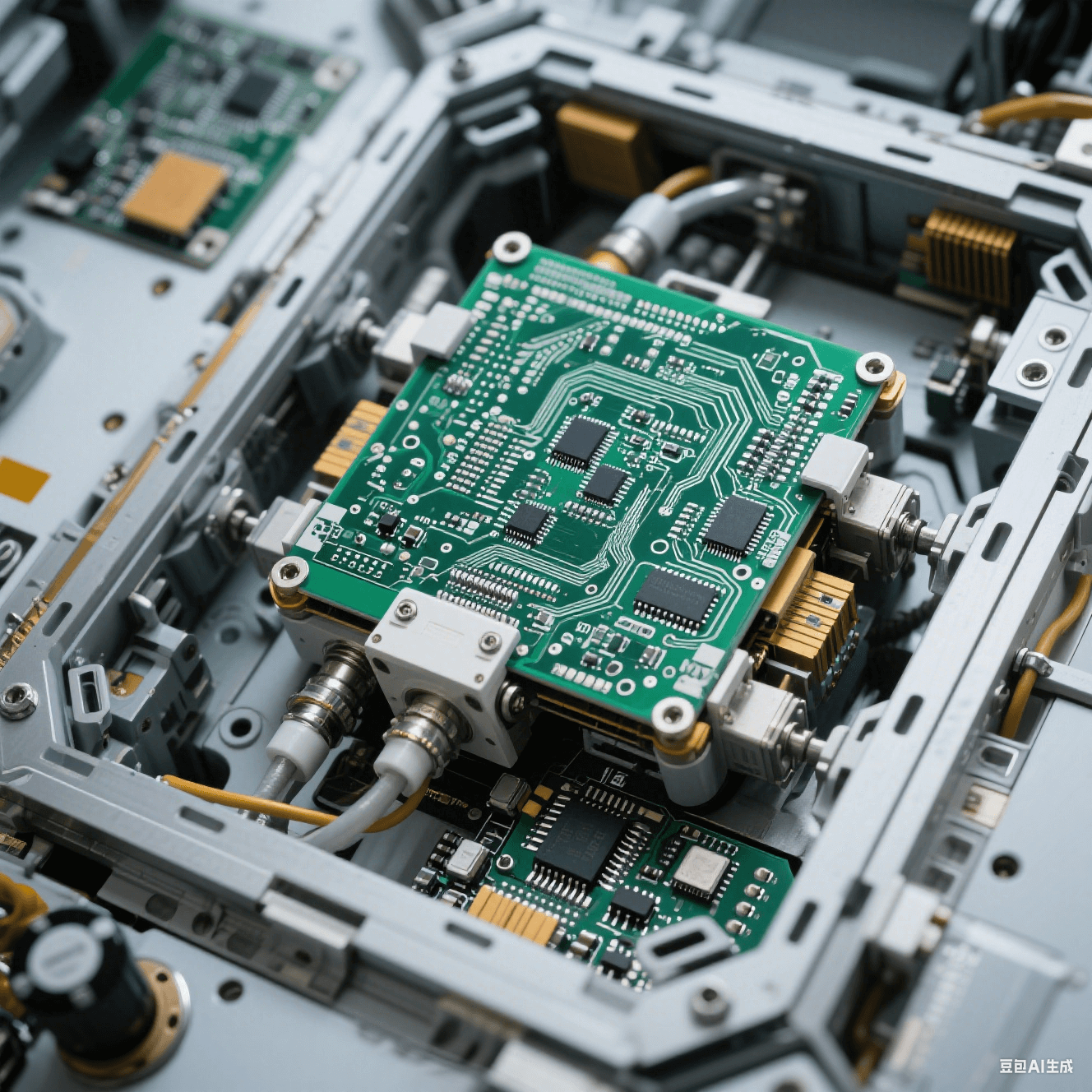 航空航天领域中使用的 PCB 陶瓷电路板图片,展示其在卫星星载电子设备中的安装方式 航空航天领域中使用的 PCB 陶瓷电路板图片,展示其在卫星星载电子设备中的安装方式