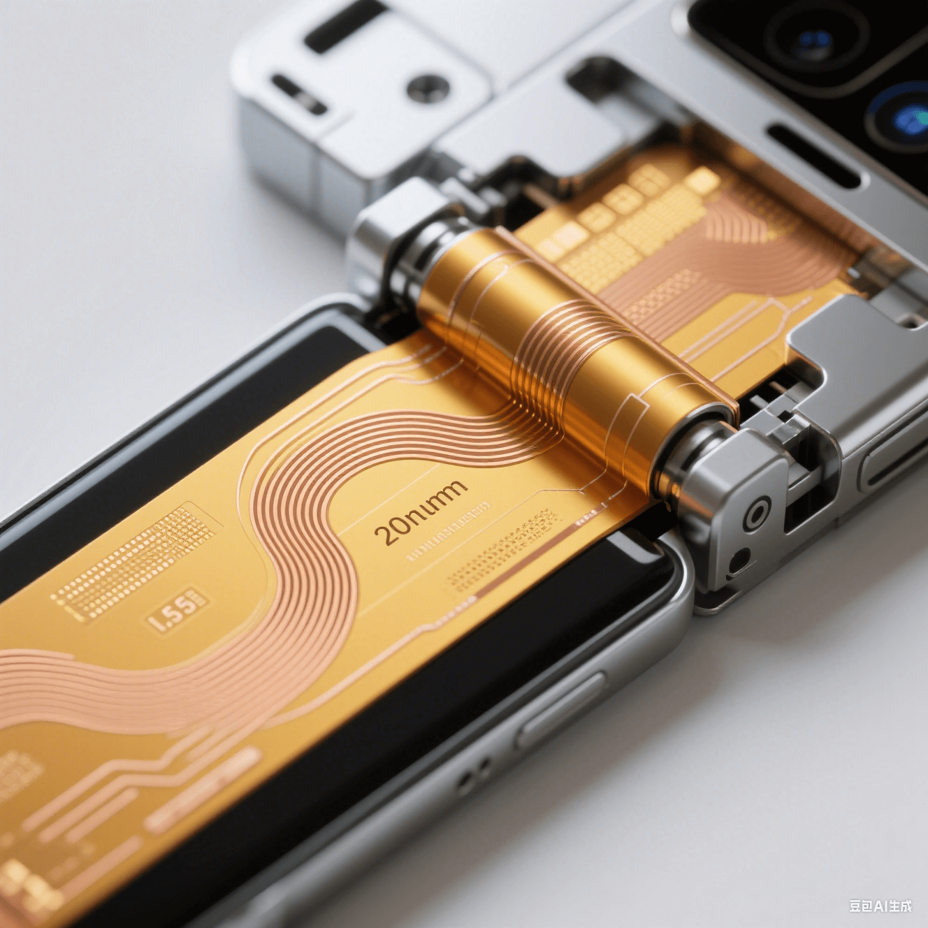 折叠屏手机铰链内部结构特写:25μm 聚酰亚胺柔性板实现 0.5mm 弯曲半径与纳米压印应力释放技术 折叠屏手机铰链内部结构特写:25μm 聚酰亚胺柔性板实现 0.5mm 弯曲半径与纳米压印应力释放技术