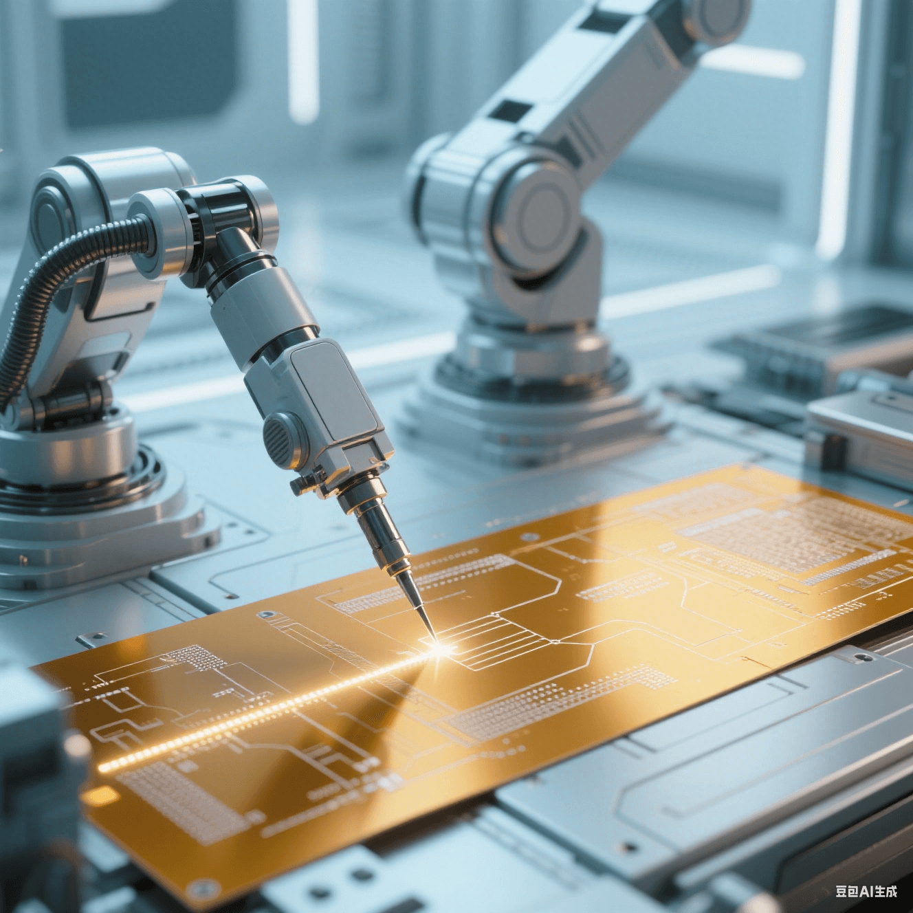 象征聚酰亚胺柔性板高精密制造工艺与质量控制的抽象概念图 象征聚酰亚胺柔性板高精密制造工艺与质量控制的抽象概念图