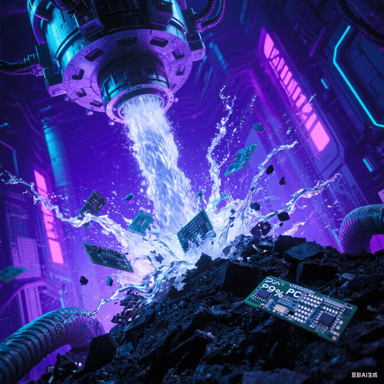 超临界水解反应器:高压水流撕裂PCB,99%纯度玻纤(银色丝束)与黑色碳渣分离 超临界水解反应器:高压水流撕裂PCB,99%纯度玻纤(银色丝束)与黑色碳渣分离