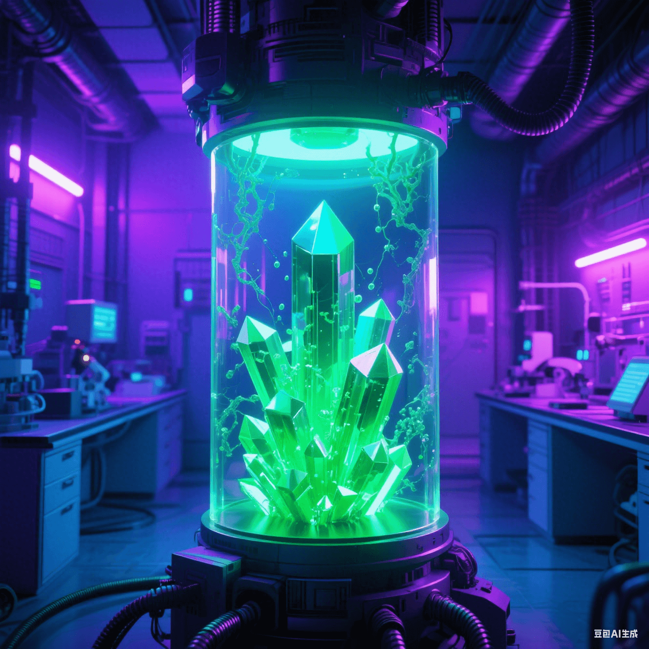 无卤阻燃实验室:磷氮化合物晶体(荧光绿棱柱)在透明树脂内生长蔓延 无卤阻燃实验室:磷氮化合物晶体(荧光绿棱柱)在透明树脂内生长蔓延