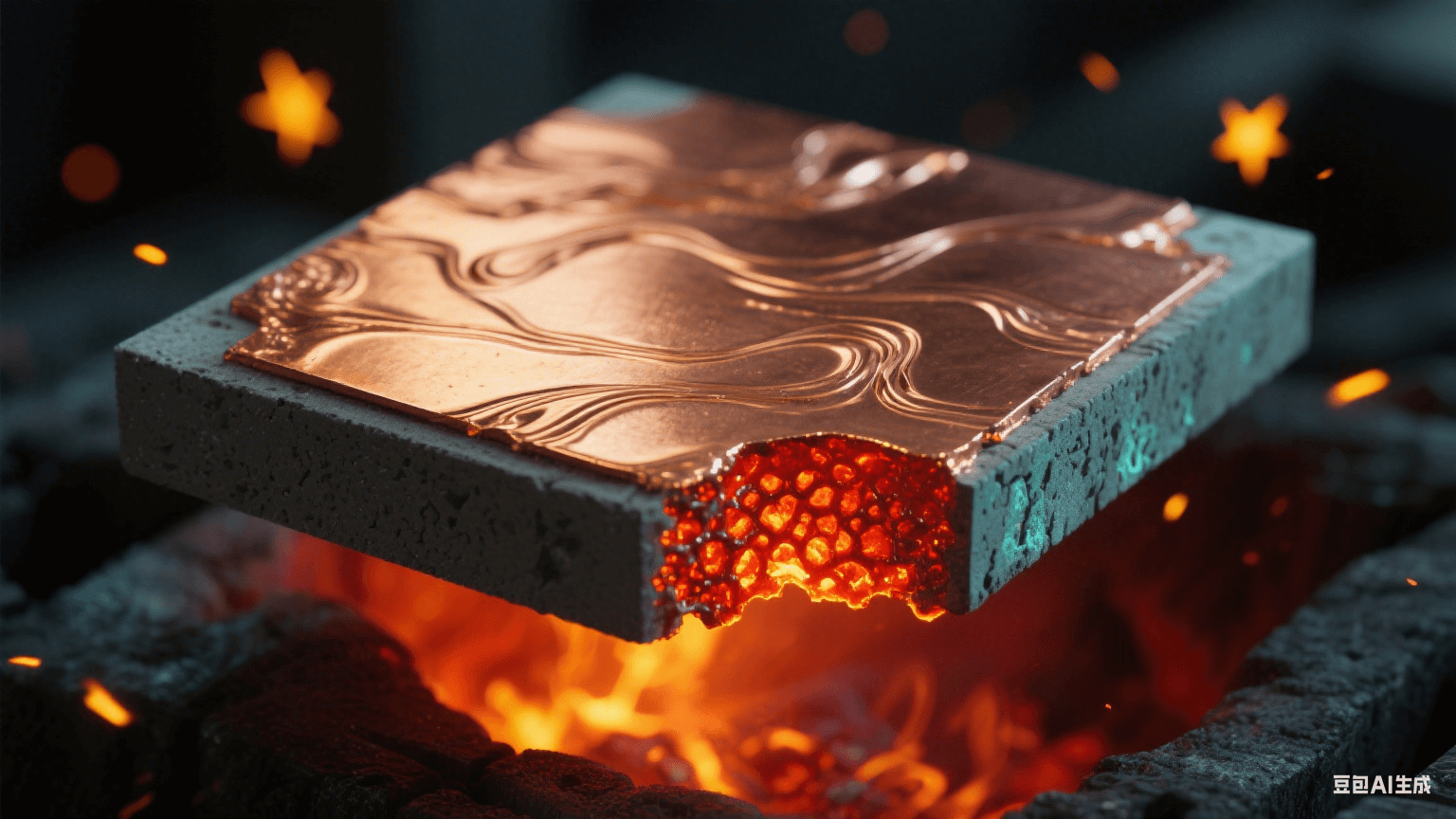 呈现铜箔与陶瓷基板结合的高温熔融状态 呈现铜箔与陶瓷基板结合的高温熔融状态