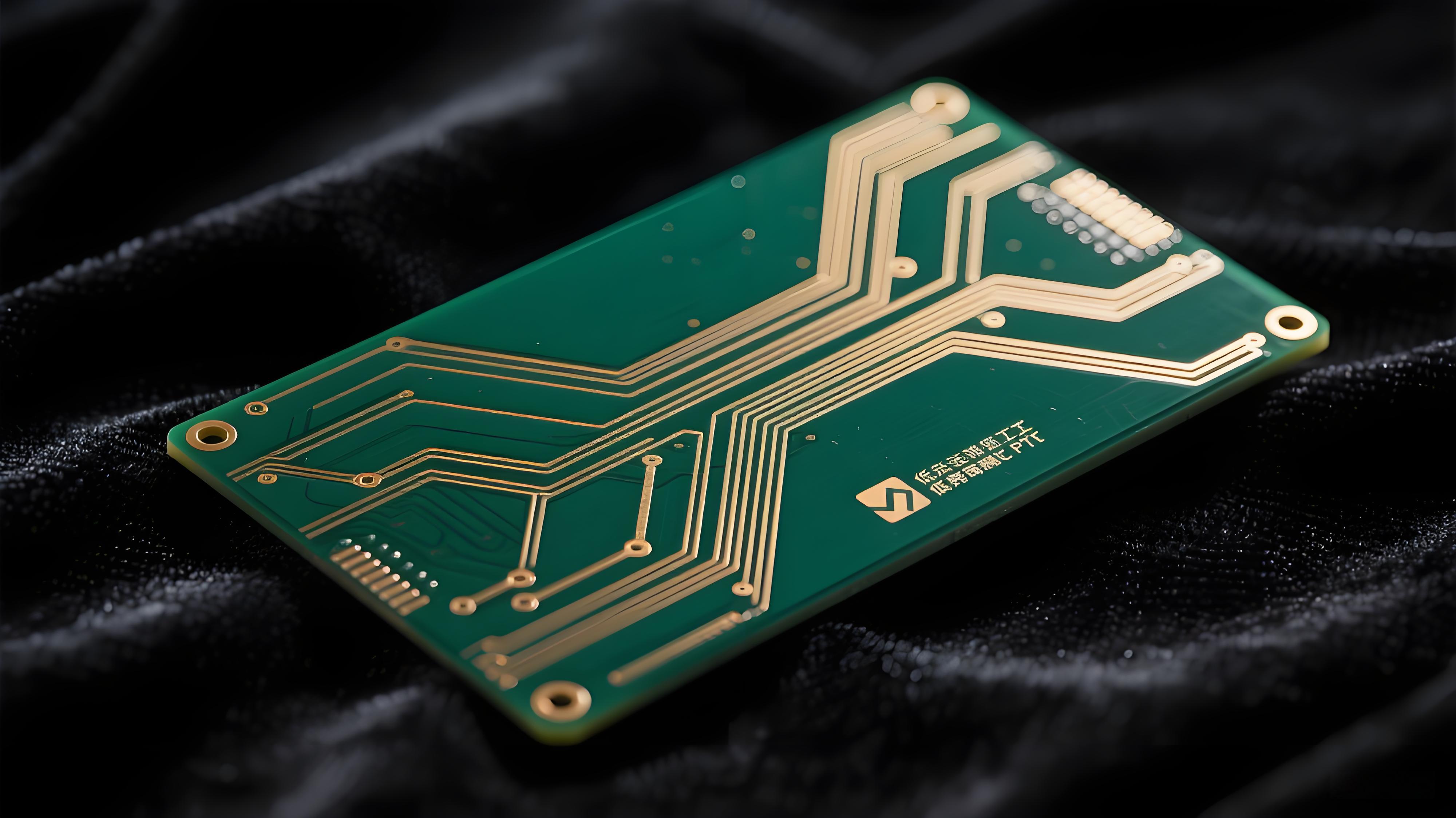 加工完成的高精度低损耗PTFEmanbetx体验厅特写 展示其复杂金色线路与深绿色基材