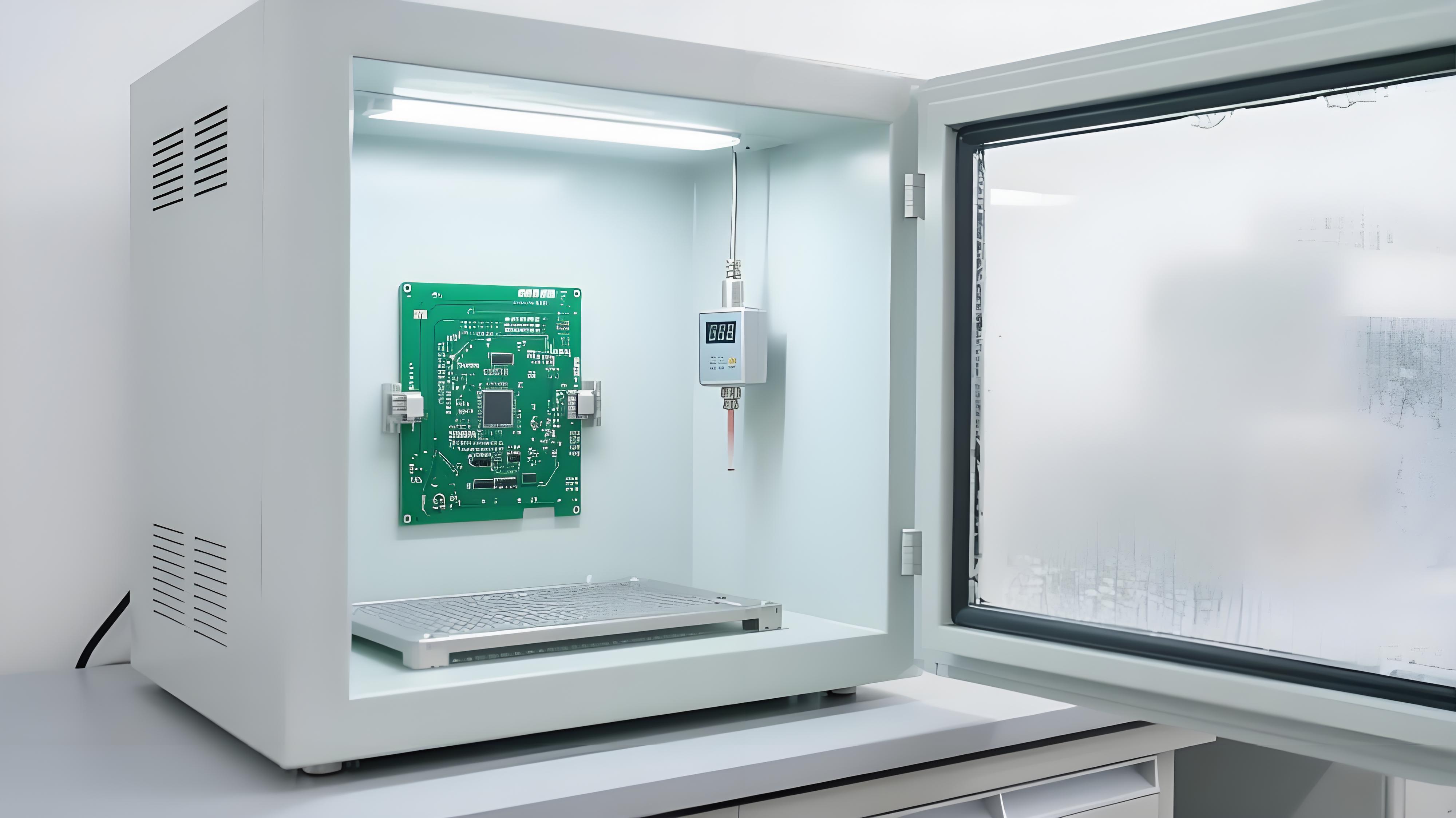 国标环境PCB背钻检测 恒温恒湿箱与银色传感器 可靠性测试场景