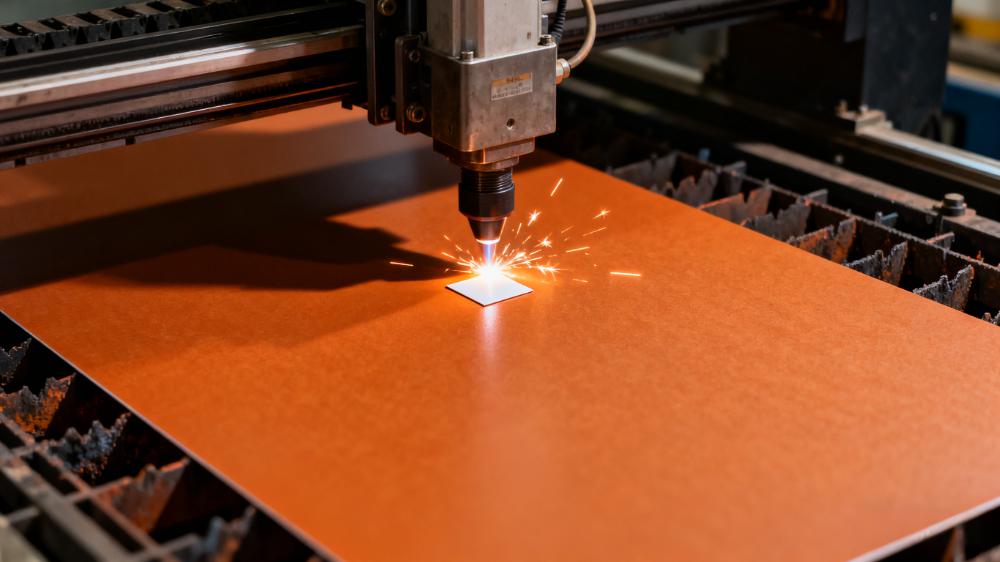 高频板材介电常数测试-样品制备流程，激光切割机正在精密切割PTFE高频板材样品