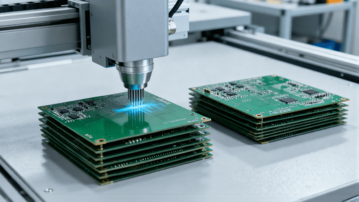 工业控制4层PCB飞针5%抽测场景，覆盖良品与不良品将漏测率降至0.2%