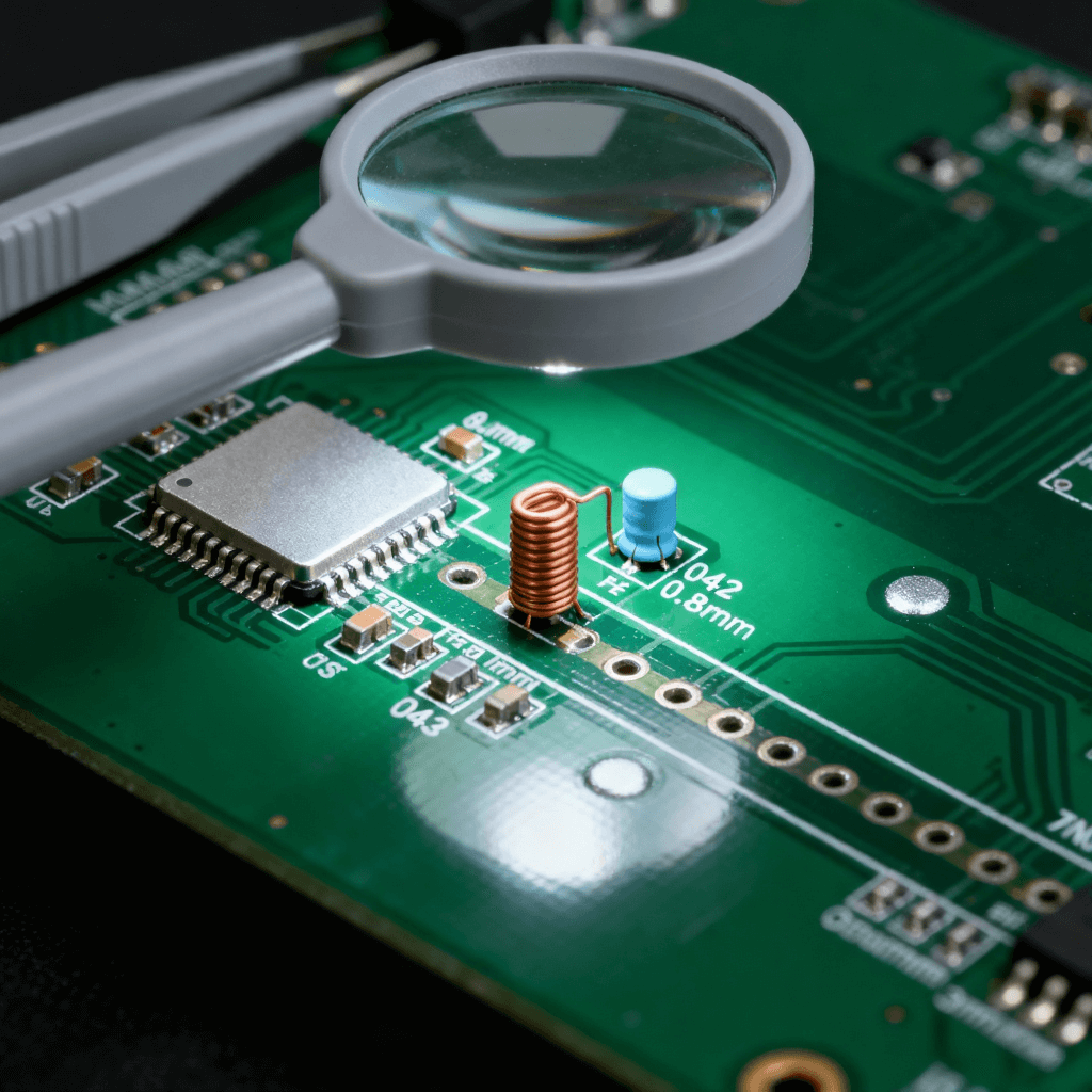 射频前端 PCB 无源元件布局场景，匹配元件贴近芯片 + 馈电电感垂直放置 + 馈点净空