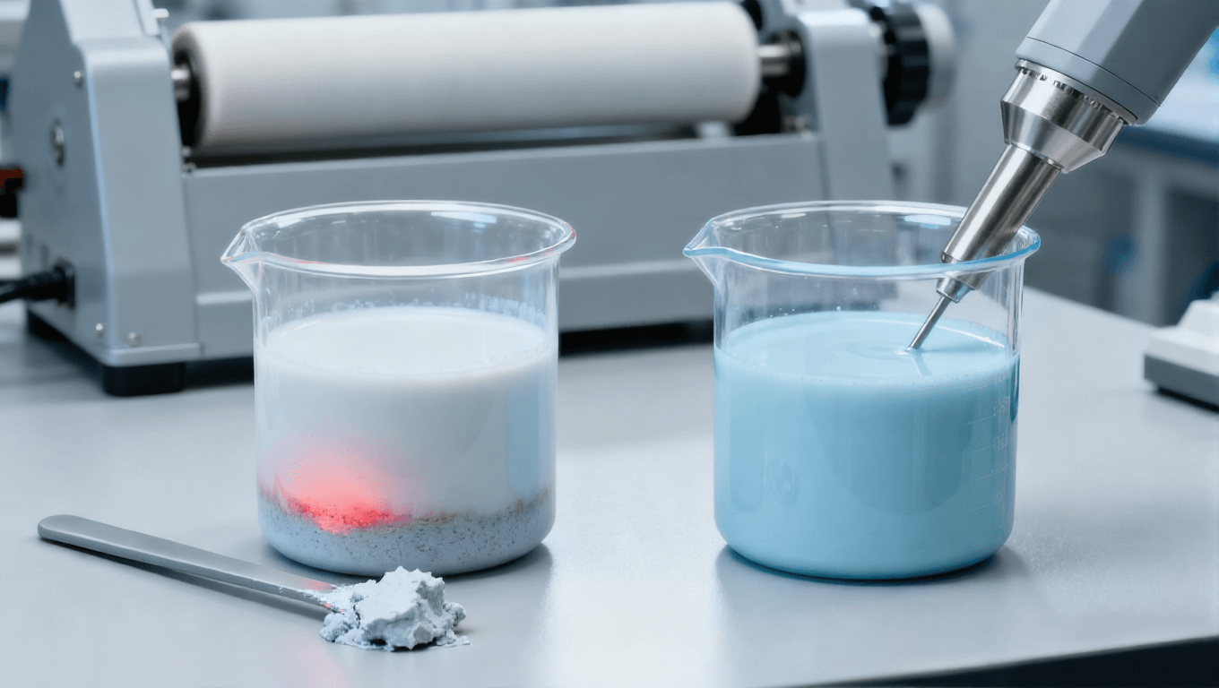 石墨烯分散均匀性对比场景，＜2μm均匀分散vs＞3μm团聚影响基板热导率