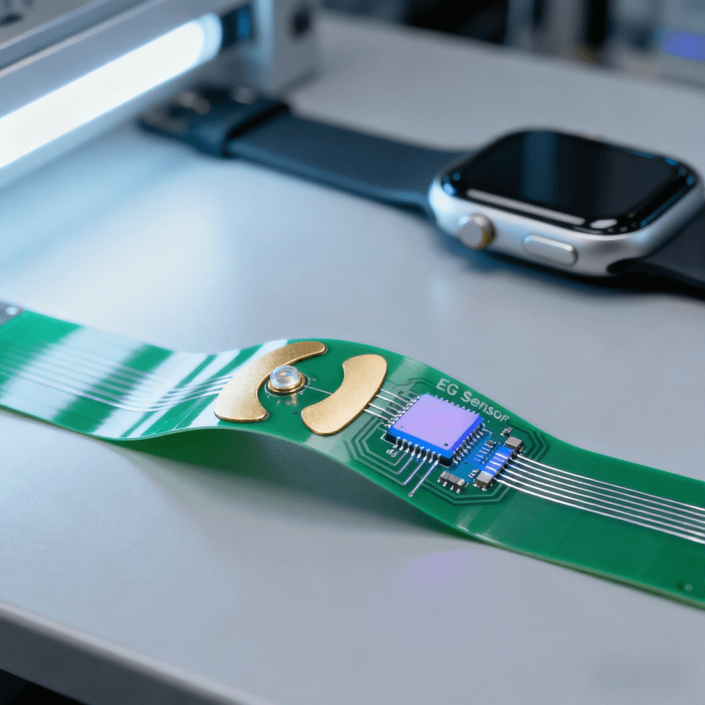 PCB集成健康传感器场景，柔性聚酰亚胺基材+低功耗MCU实现智能手表健康监测