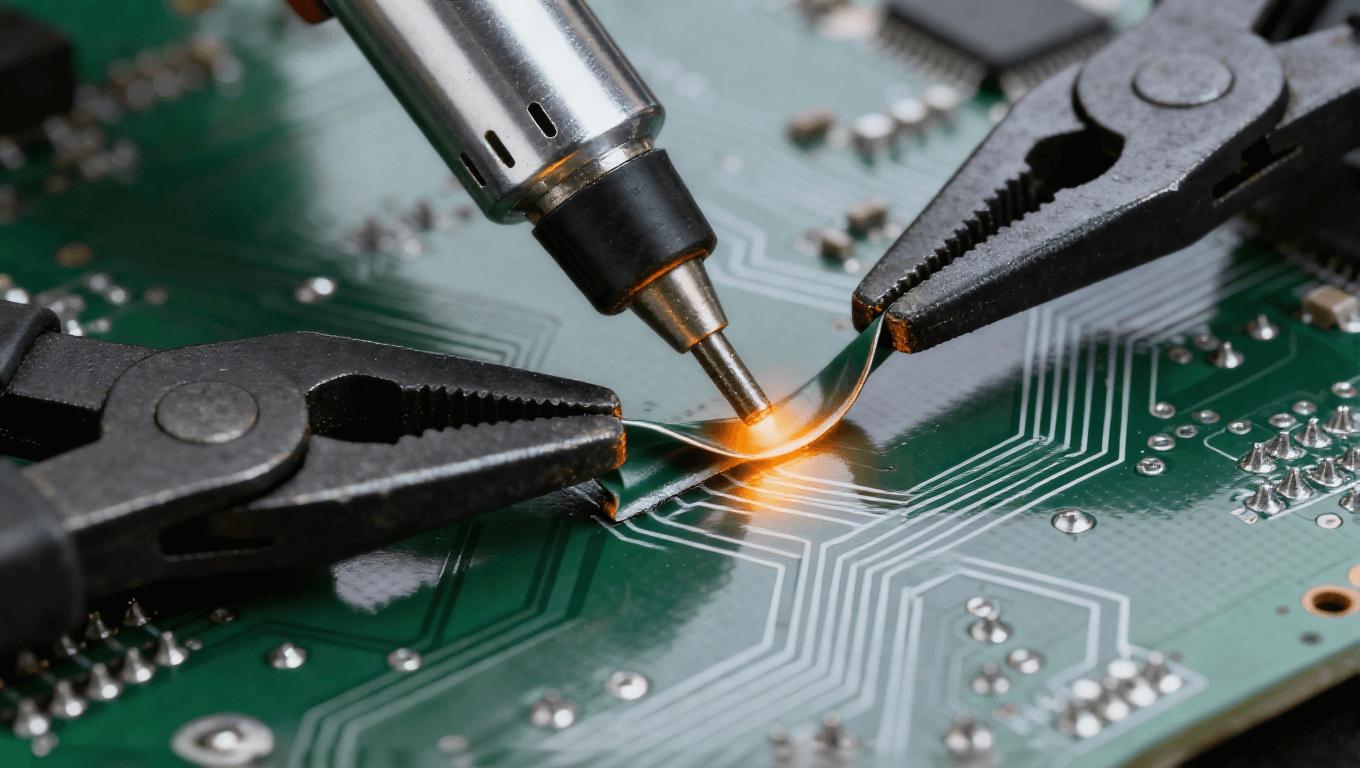 局部矫正工艺使用热风枪与压力钳修复电路板角部翘曲