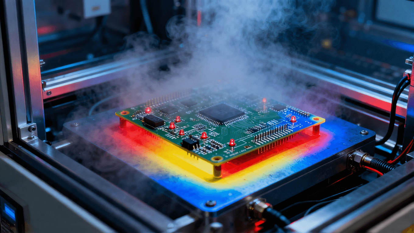 电路板热冲击测试,红外热像仪监测快速温变下的热应力与失效风险 电路板热冲击测试,红外热像仪监测快速温变下的热应力与失效风险