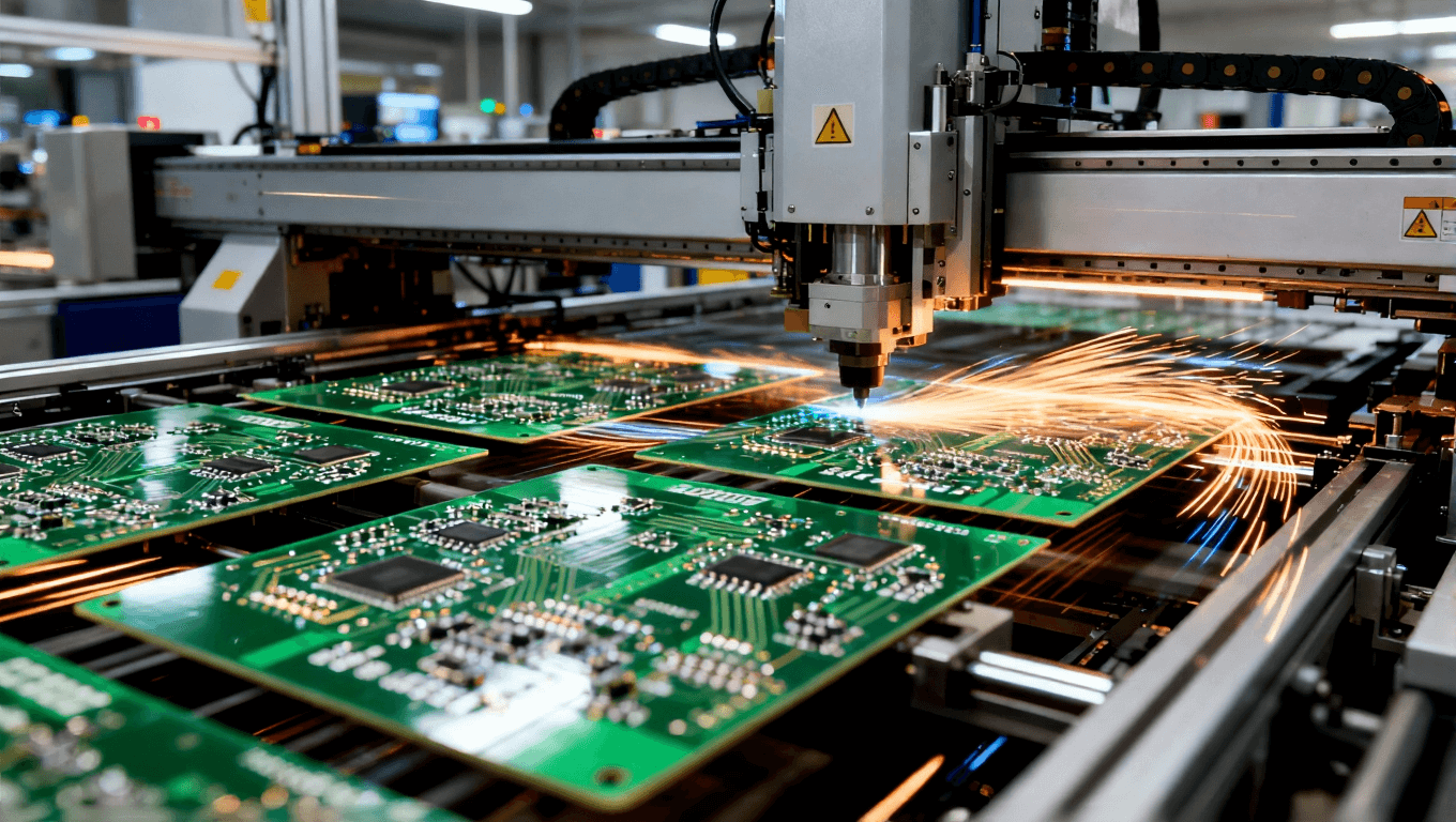 高效自动化PCB生产过程，展示在高压力下快速组装的制造环境