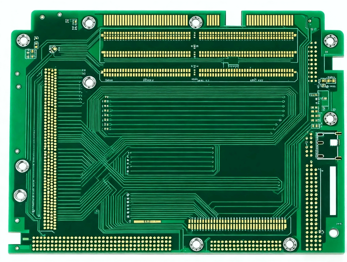 工业级 PCB 电路板特写,厚铜布线与抗干扰结构 工业级 PCB 电路板特写,厚铜布线与抗干扰结构
