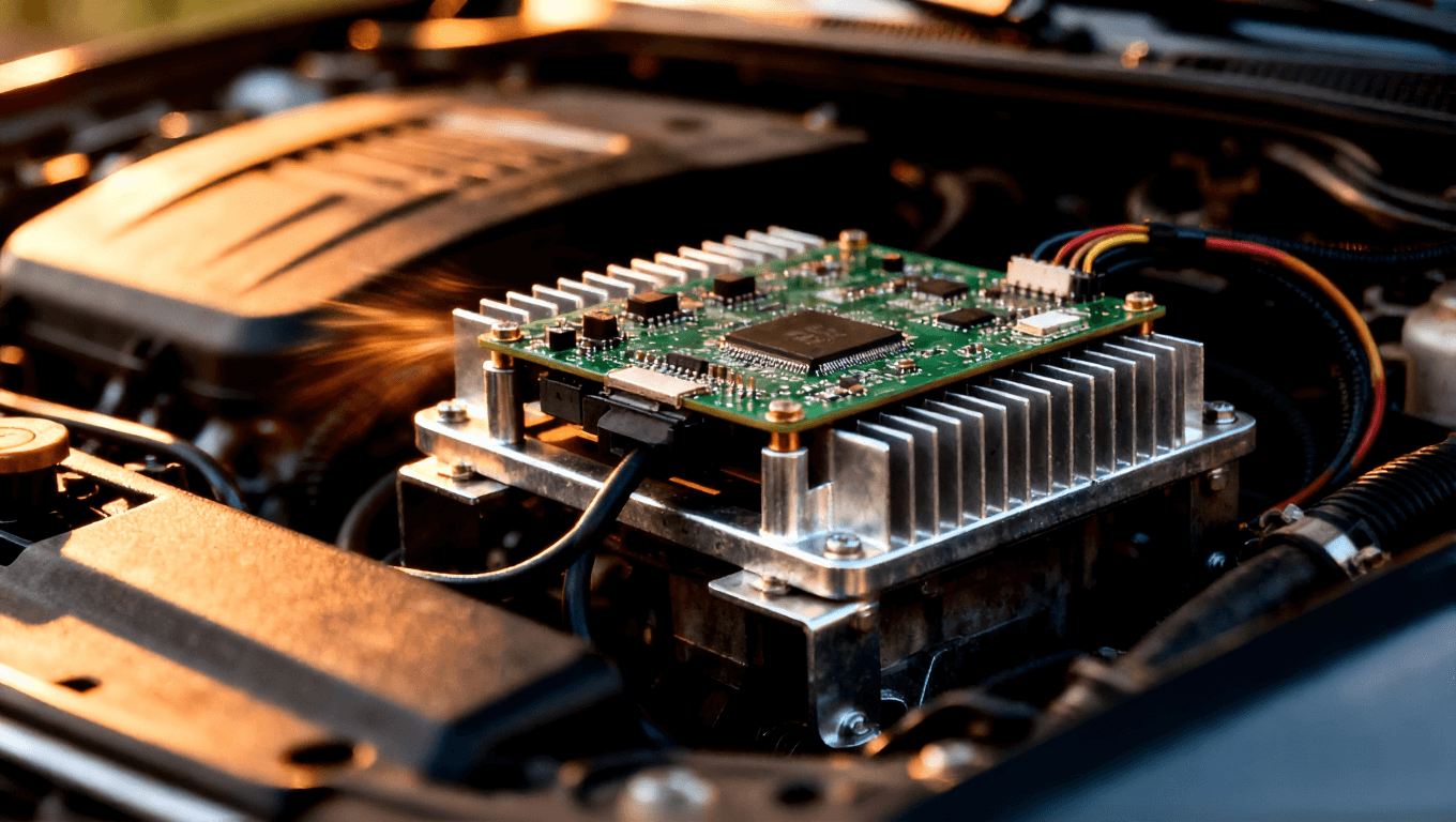 车载电子模块在发动机舱附近安装的实际应用场景示意图