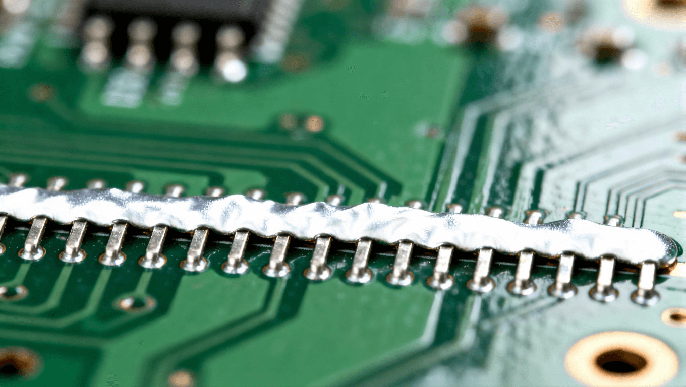 波峰焊后焊桥与橘皮效应缺陷特写,表现宏观焊接质量问题 波峰焊后焊桥与橘皮效应缺陷特写,表现宏观焊接质量问题