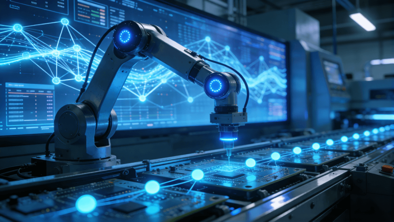 基于AI机器学习算法的智能PCB制造闭环控制系统概念图