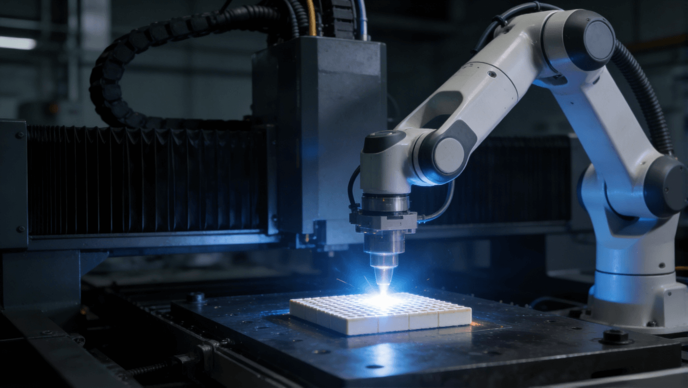 自动化激光焊接陶瓷基板的工业场景,展现高精度、低热应力焊接技术的应用 自动化激光焊接陶瓷基板的工业场景,展现高精度、低热应力焊接技术的应用