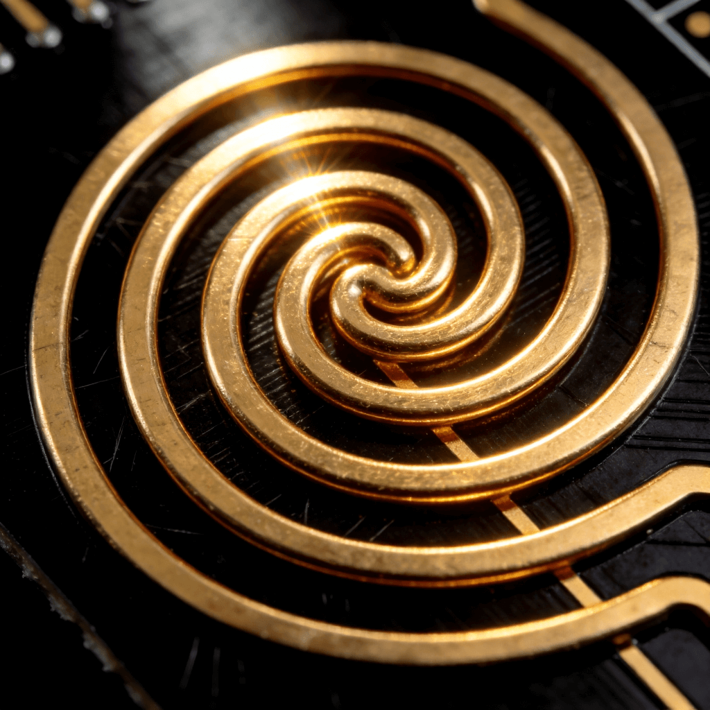 高效蜗状结构无线充电器PCB线圈精密图案特写