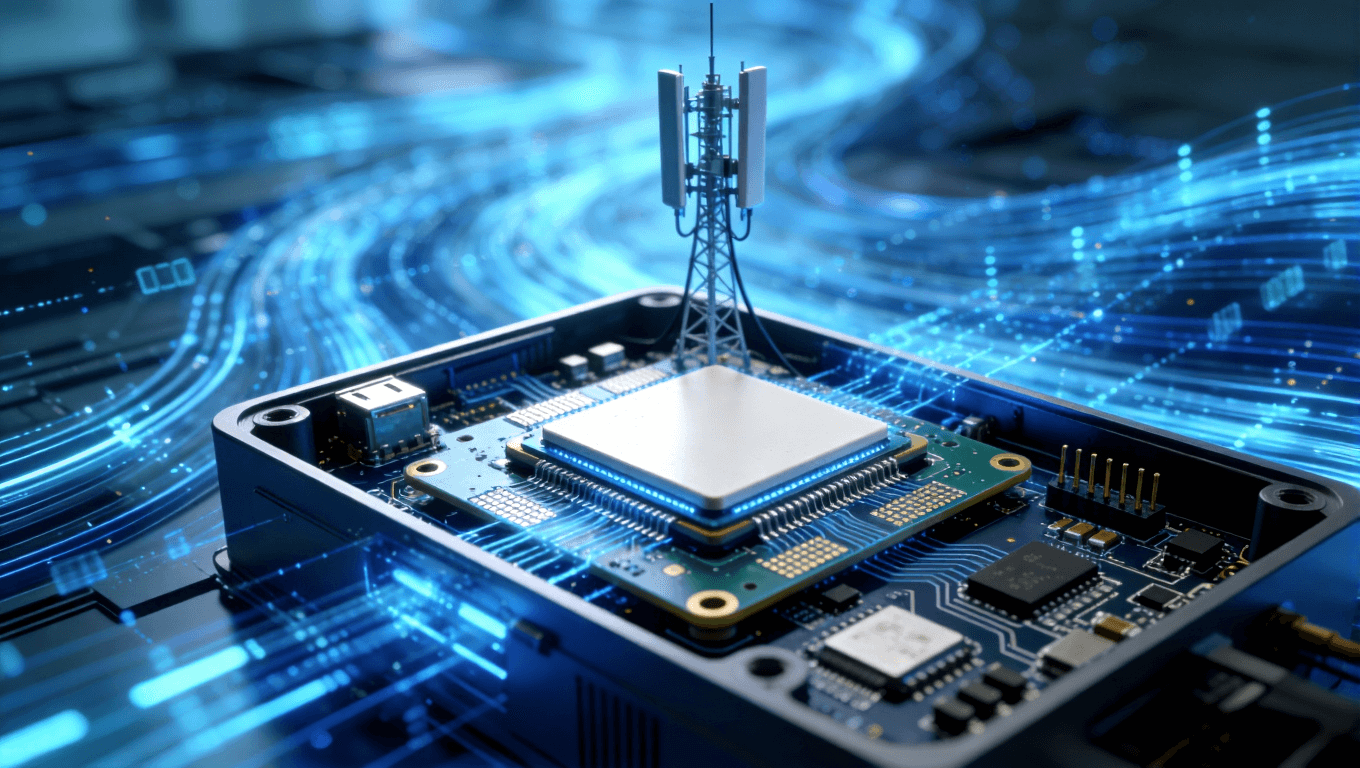 5G射频模块中使用陶瓷基板的科技场景示意图,突出高频高速应用 5G射频模块中使用陶瓷基板的科技场景示意图,突出高频高速应用