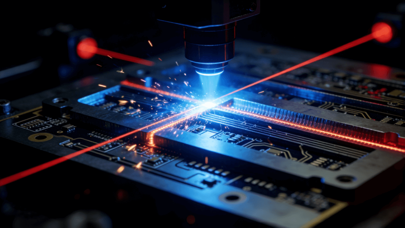 软硬结合板激光控深切割与精密微加工过程的动态特写镜头