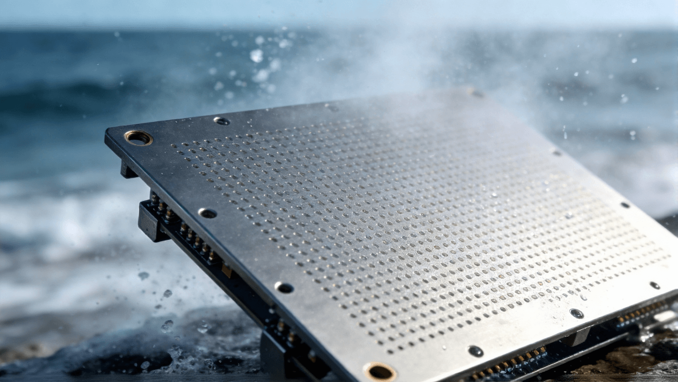 铝基板阳极氧化处理后的表面在沿海高盐雾环境中的表现,展现其耐腐蚀与金属质感 铝基板阳极氧化处理后的表面在沿海高盐雾环境中的表现,展现其耐腐蚀与金属质感