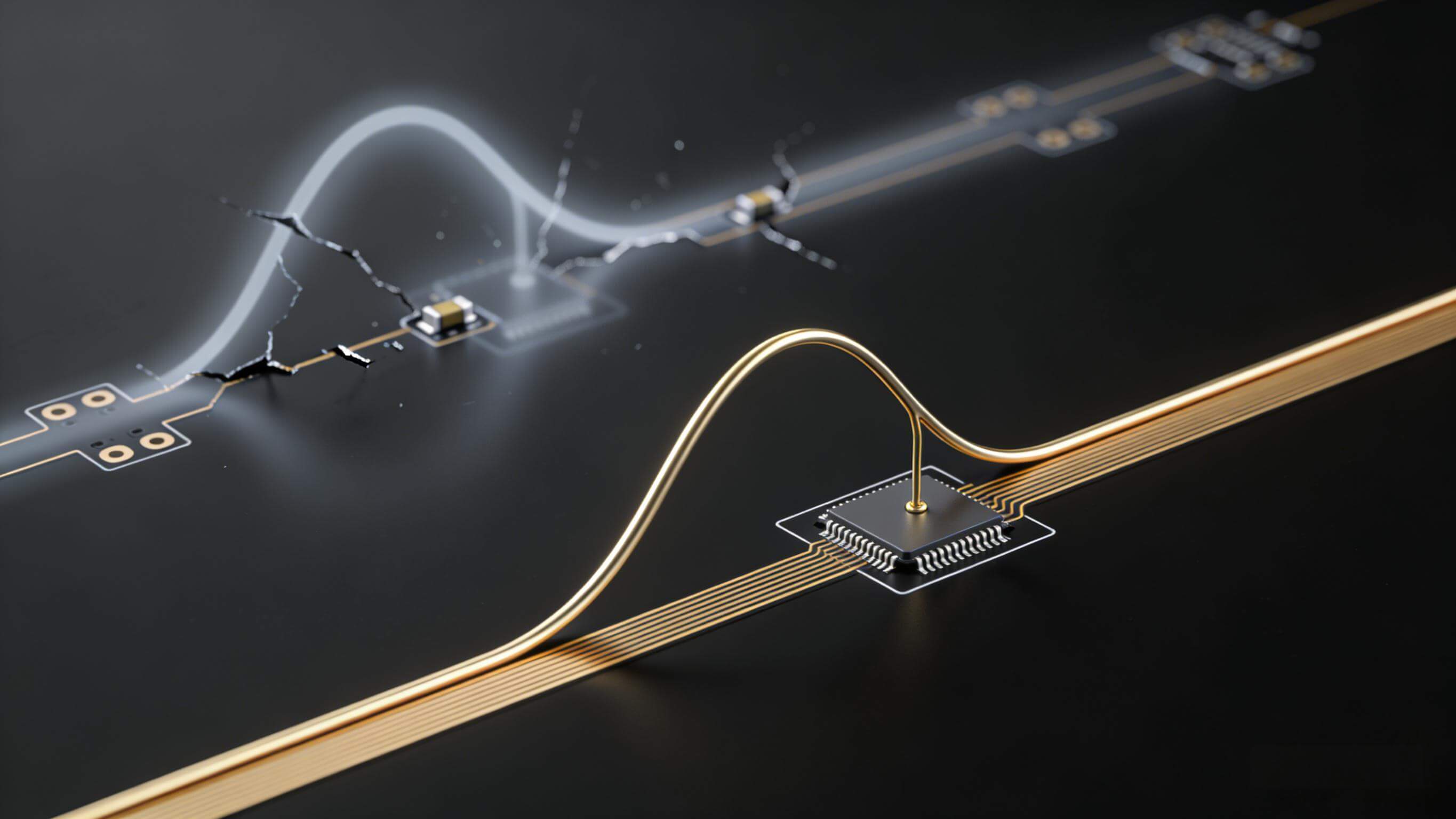 信号完整性概念图，展示COB封装短互连路径下的纯净信号传输与低寄生参数