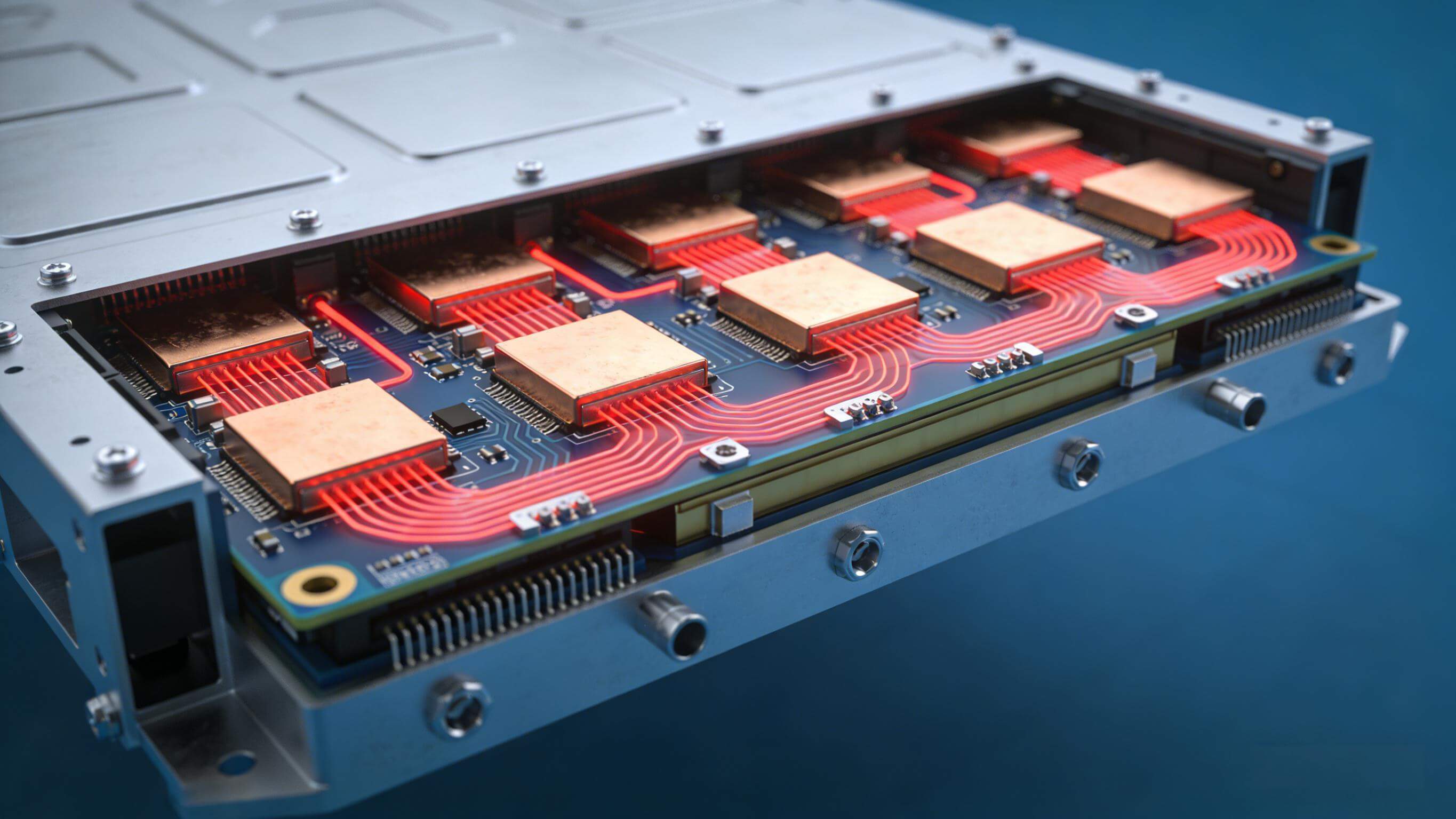 高功率储能PCB液冷散热与铜块嵌入结构示意图