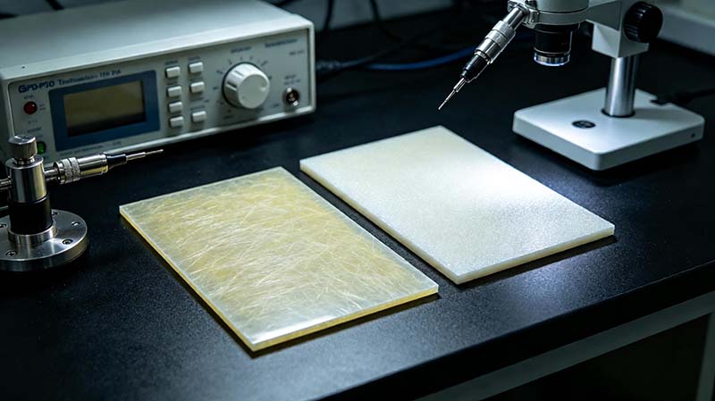 PTFE 与 FR4 高频板对比分析中的 PCB 基材展示,体现不同材料结构和高频性能差异 PTFE 与 FR4 高频板对比分析中的 PCB 基材展示,体现不同材料结构和高频性能差异